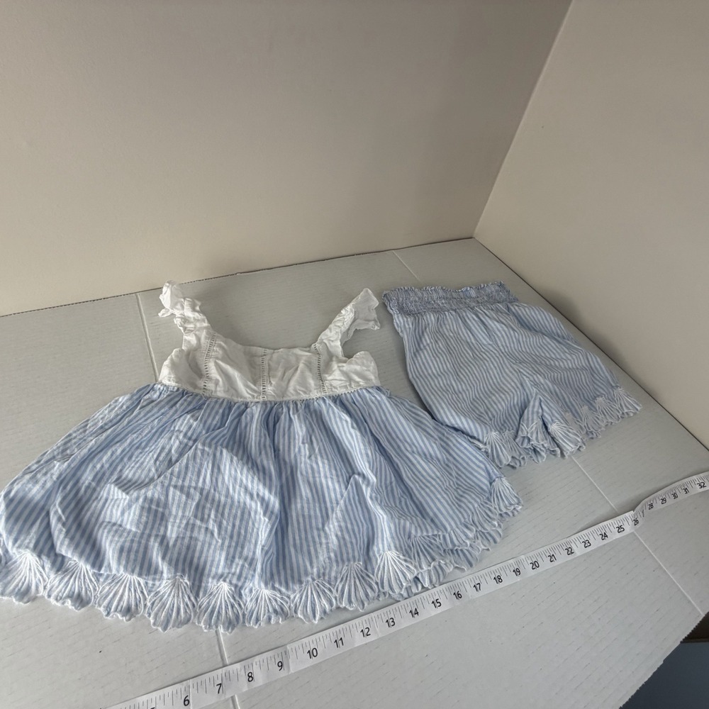 Happily Grey Kids Girls Blue White Stripes 2 PC Matching Set Size Medium 7/8